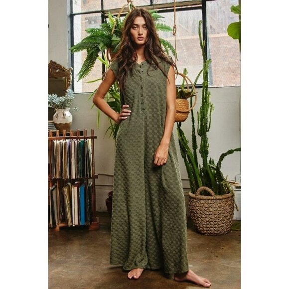BUCKETLIST Pants - Nellie Checkered Jumpsuit in Olive